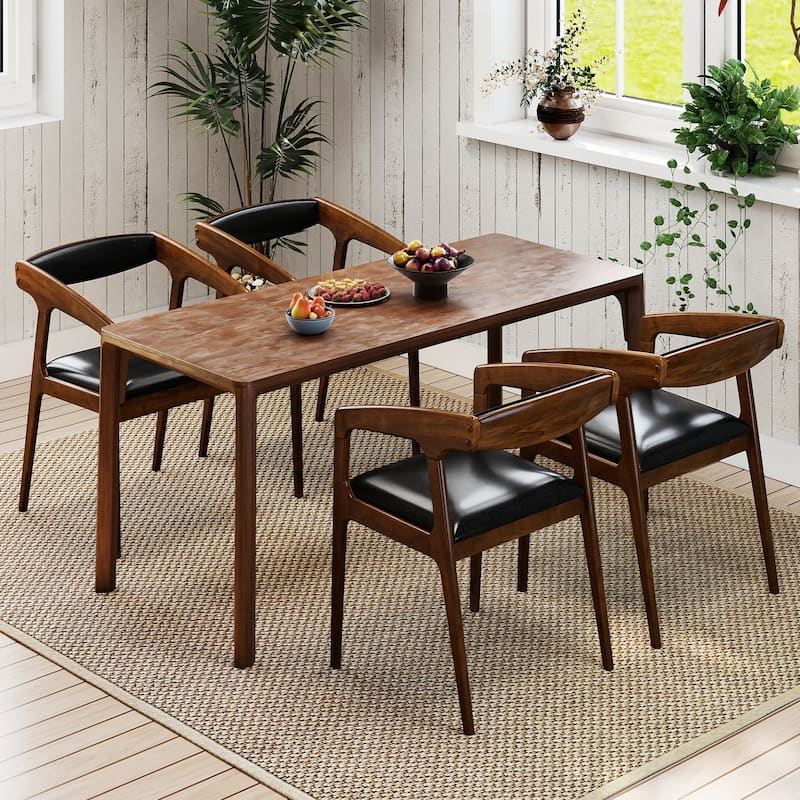 Gymax Set of 4 Accent Chairs PU Leather Upholstered Armchairs w/ Cozy