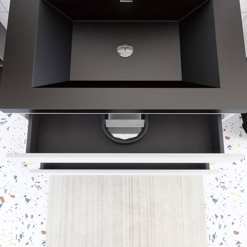 24/30/36 inch Wall-Mounted Bathroom Vanity Set in White with Integrated Black Resin Sink