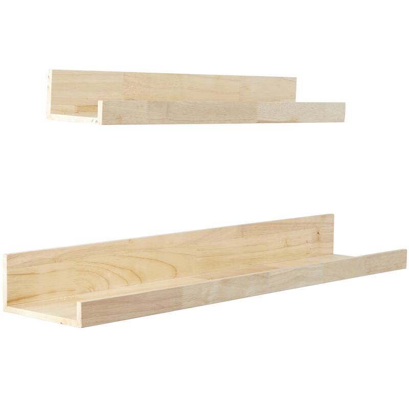 Light Brown Wood 2 Shelves Room Wall Shelf with Lip (Set of 2)