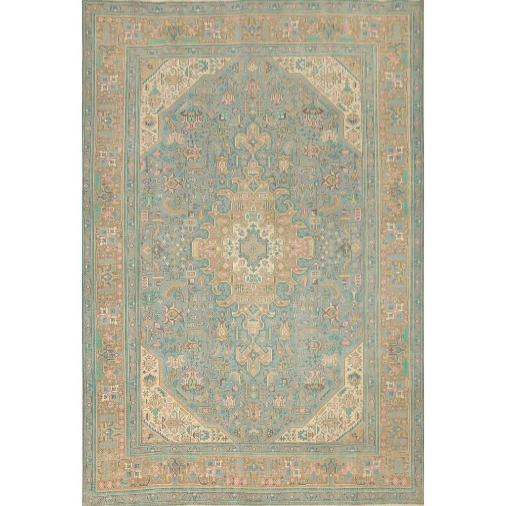 Hand Knotted Oriental 100% Wool Carpet Traditional Floral Greys & Charcoal Tabriz Area Rug - 12' 5'' X 9' 7''
