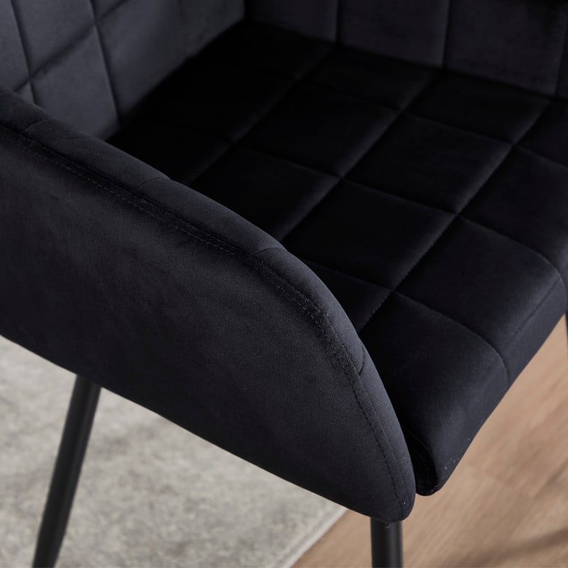 Set of 2 Velvet Upholstered Dining Chairs with Armrests and Metal Legs
