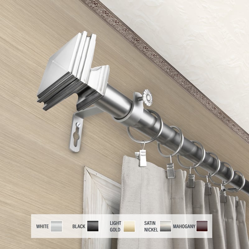 InStyleDesign Mantle 1 inch Diameter Adjustable Curtain Rod - 28 to 48 inches - Satin Nickel