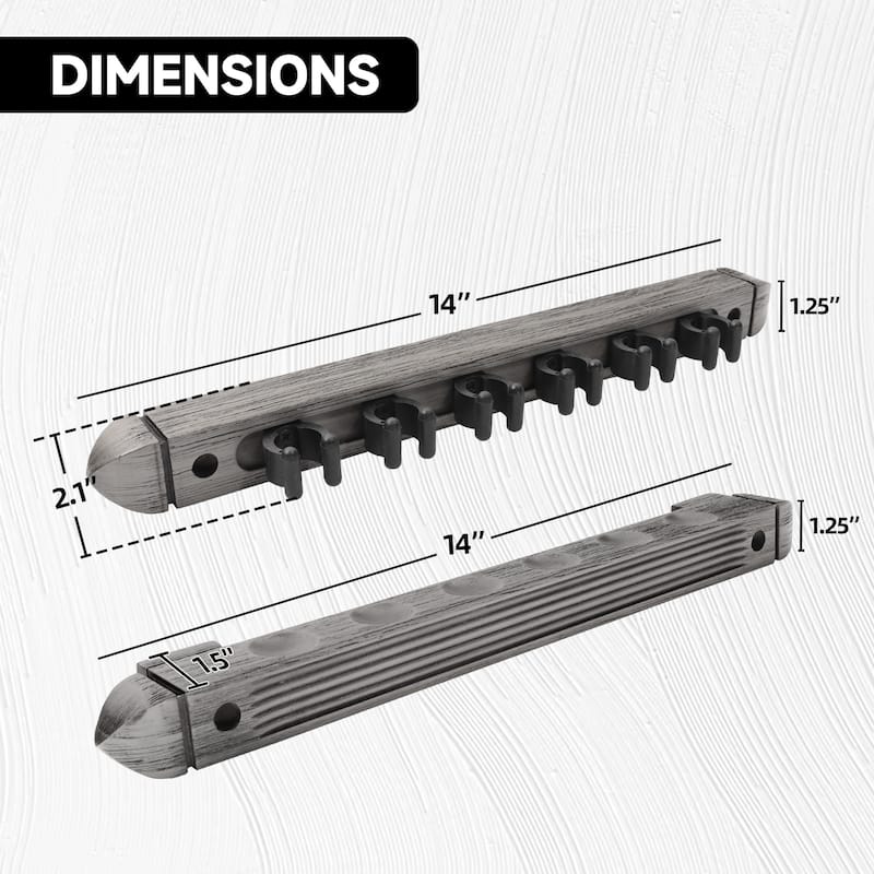 GSE™ 6-Pool Cue Wall Mounting Billiard Cue Rack, 2-Piece Hanging Wall Mounted Pool Cue Stick Holder