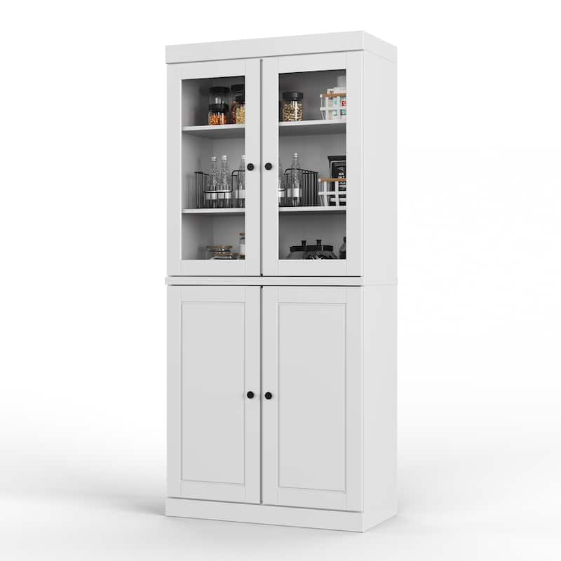 Palace Imports 100% Solid Wood Pantry Cabinet with Frosted, Clear Glass or Solid Doors, 2-Drawers and Adjustable Shelves