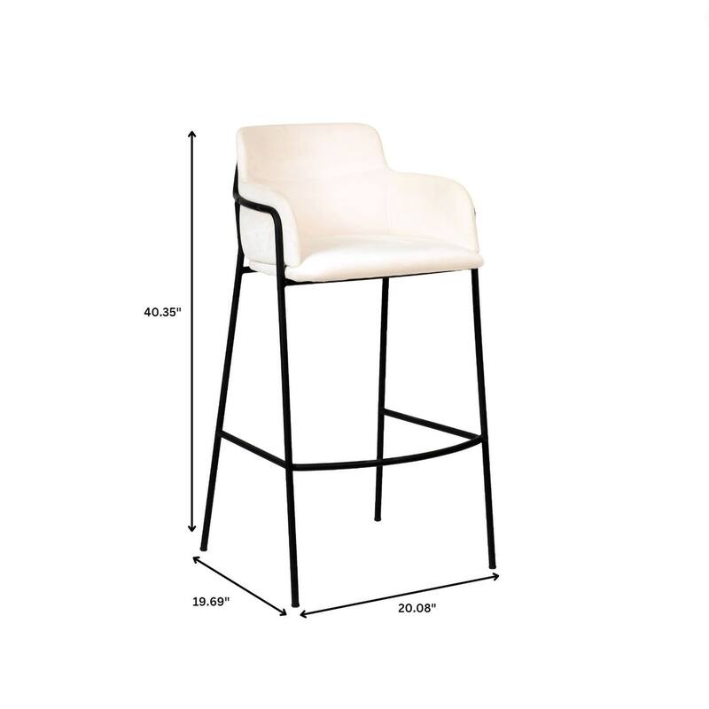 LeisureMod 40" Velvet Upholstered Bar Stool - Counter Height Bar Stool with Stainless-Steel Frame and Footrest for Home Bar