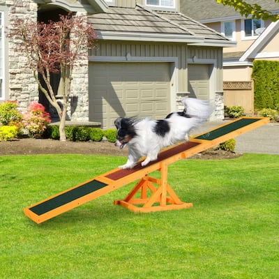 PawHut Wooden Dog Agility Seesaw for Training and Exercise, Platform Equipment Run Game Toy Weather Resistant Pet Supplies