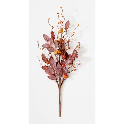 24" Mini Artificial Fall Harvest Pumpkin & Leaves Spray, Set of 3 - 24