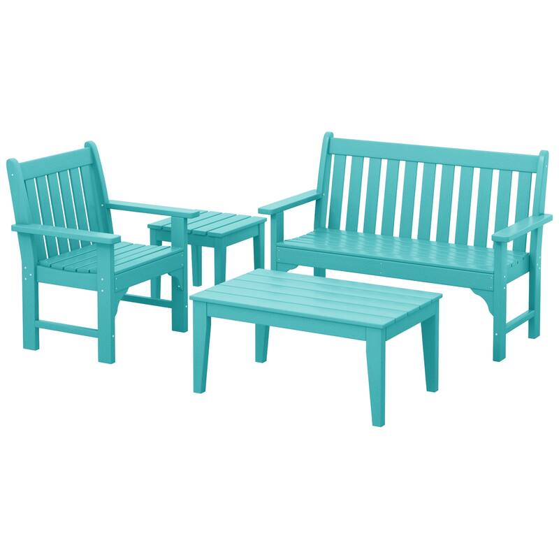 Polytrends Laguna Outdoor Patio 4-Piece Garden Chair and Porch Bench Conversation Set