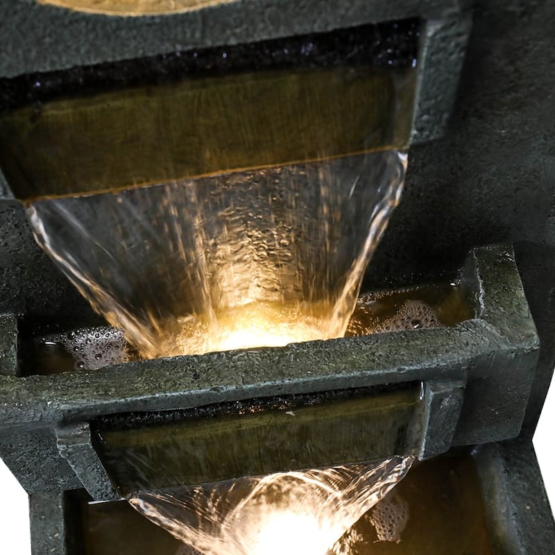 Garden Fountain Outdoor w/LED Lights, Indoor Modern Cascading Floor