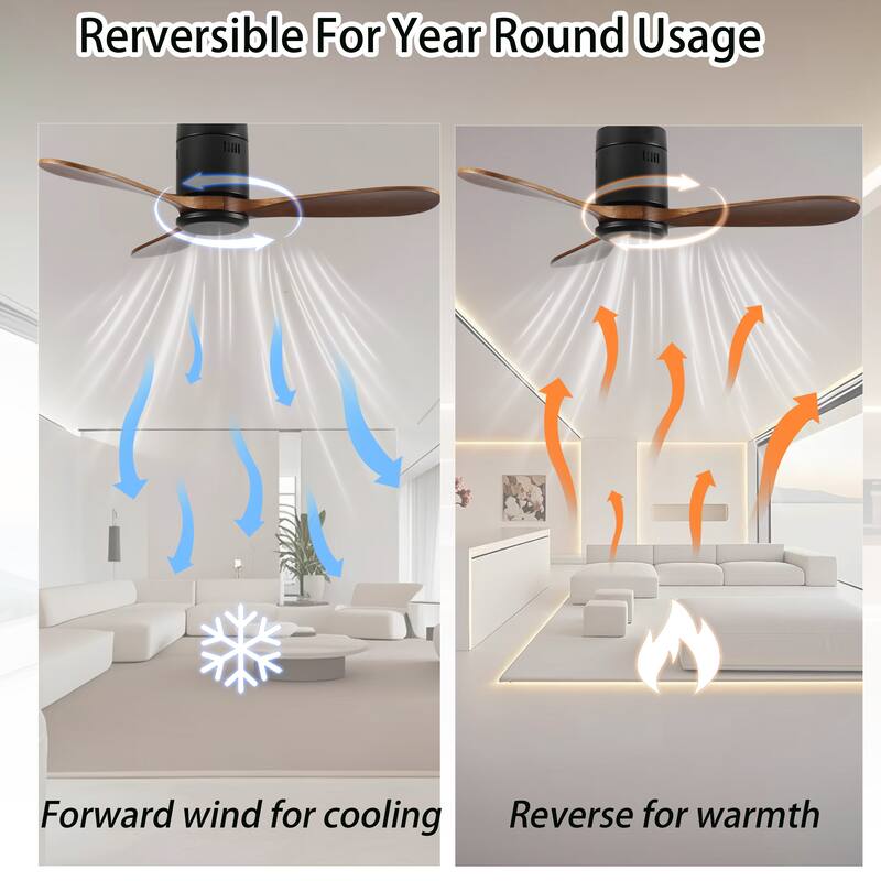 42-Inch Flush Mount Ceiling Fan Without Light, Reversible Quiet DC Motor, Remote Control with 6 Speeds & Timer, Energy Saving