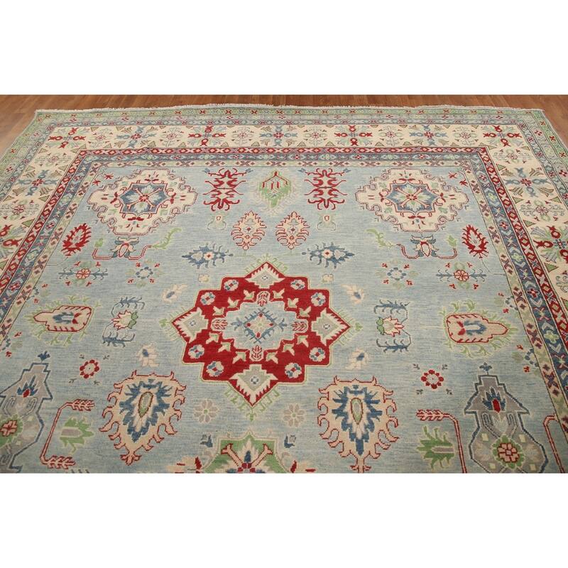 Hand Knotted Oriental 100% Wool Carpet Traditional Geometric Navy Blue & Blues Kazak Area Rug - 16' 3'' X 9' 9''