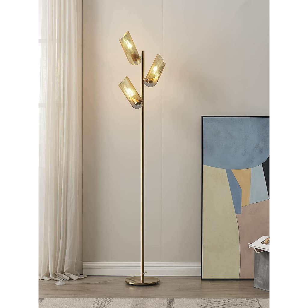 Brightech Lyra 71 in. Brass LED Tree Floor Lamp with 3 Adjustable Light Shades