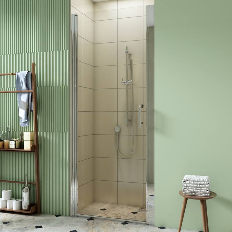 TOOLKISS Pivot Swing Frameless Shower Door with Safey Clear Glass