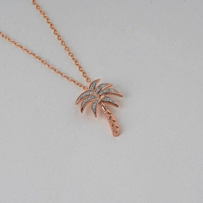 1/20ct Diamond Accented Palm Tree Pendant Necklace in Silver for Women - Rose gold