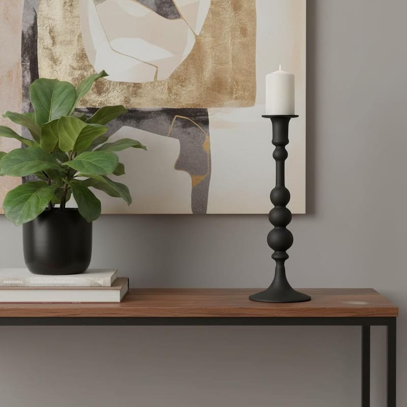 12" Black Glass Tabletop Taper Candlestick - Black