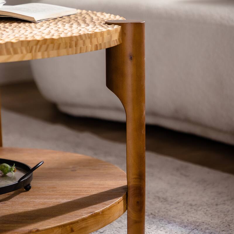 Mid Century Modern Coffee Table 2 Tier Round Coffee Table with Storage Shelves, for Living Room Study Room Game Room and Bedroom