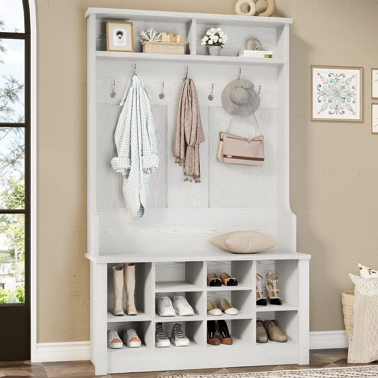 Solid wood hall best sale tree with storage bench