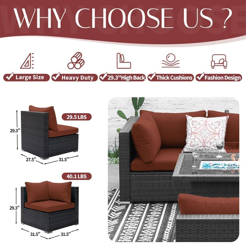 FINCATI Patio Outdoor Wicker Furniture Set Sectional Sofa with Firepit