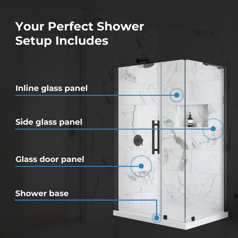 OVE Breeze Pivot Corner Frameless Pivot Shower Door Kit with Base Pan