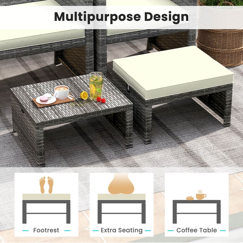 Costway Patio Ottomans Set of 2 PE Rattan Footstools with Removable - See Details