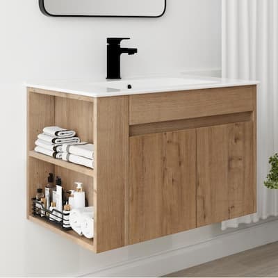 30 Inch Bathroom Vanity With White Ceramic Basin and Adjust Open Shelf