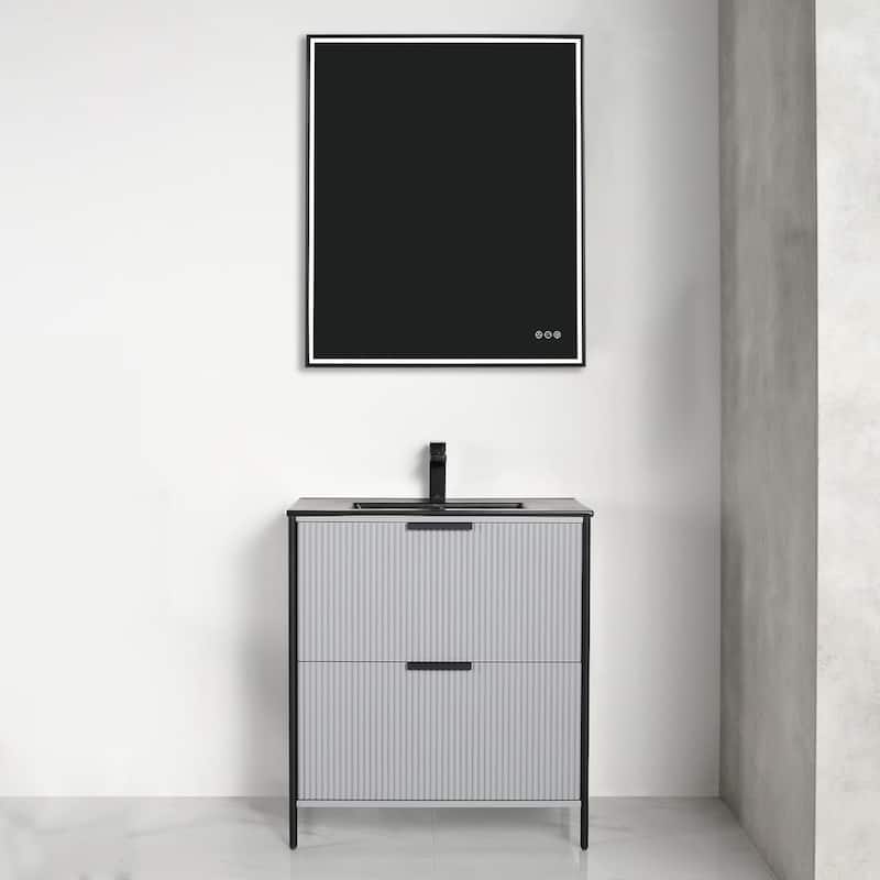 Blossom 30 Inch All Wood Freestanding Bathroom Vanity with Sink - 30" Black Ceramic Sink - Metal Grey
