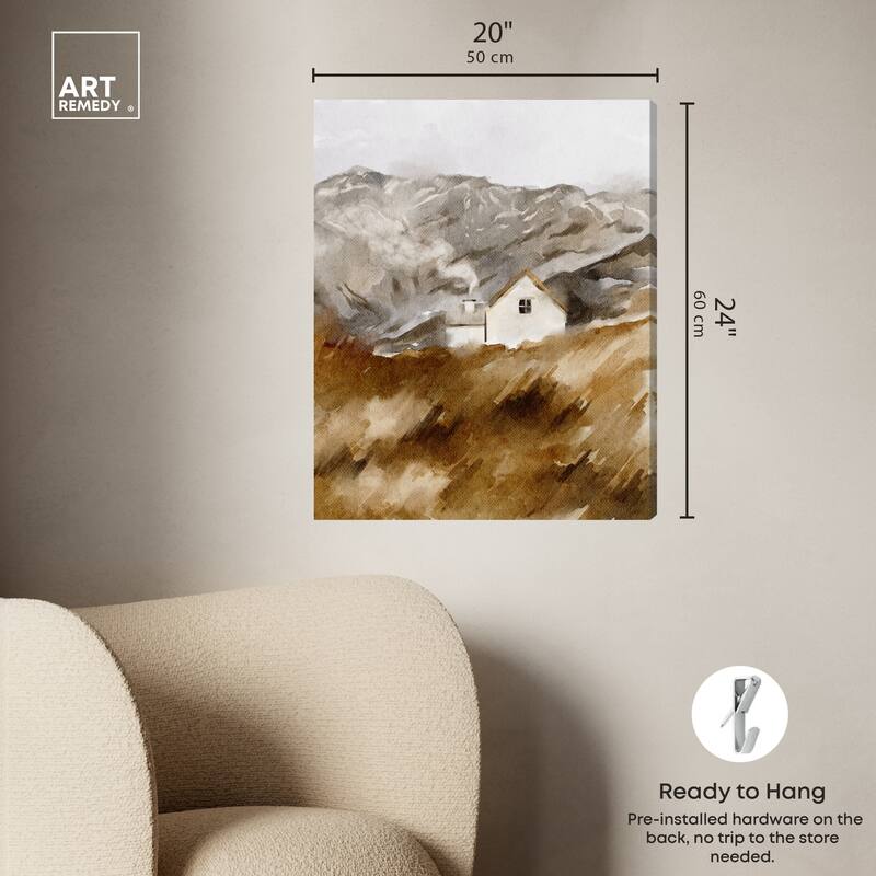 Art Remedy House In The Mountains Gallery Wrapped Landscape 1 Piece Canvas Wall Art Watercolor Style