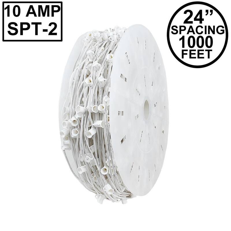 Novelty Lights 1,000 Foot C7 Christmas String Bulk Reel, White Wire, 24" Spacing