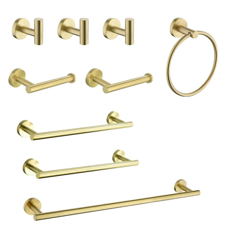 9 Piece Stainless Steel Bathroom Towel Rack Set Wall Mount - Brushed Gold - Brushed Gold