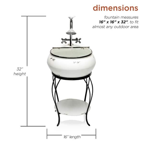 Alpine Corporation 32" Tall Outdoor Antique Metal Sink Water Fountain and Stand, White