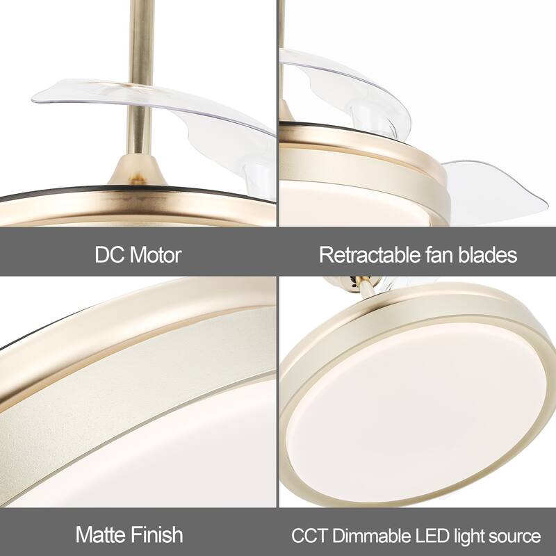 Cusp Barn 42-In Retractable Ceiling Fan with Remote Control Modern 3-Blade CCT LED Dimmable Lighting