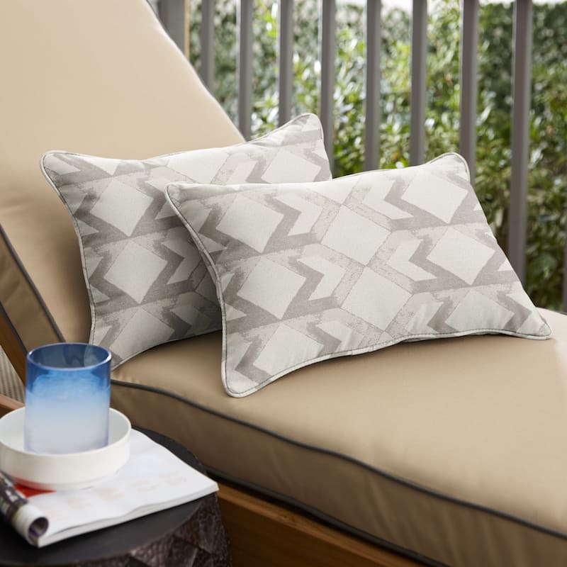 Sorra Home Outdura Saxon Linen Indoor/Outdoor Corded Lumbar Pillows (Set of 2) - 12 in x 24 in (Set of 2) - Saxon Linen