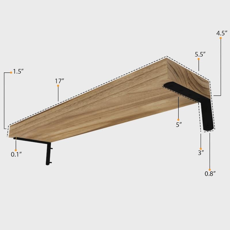 Wallniture Palma 17" Floating Wood Shelves, Natural Burned, Set of 2