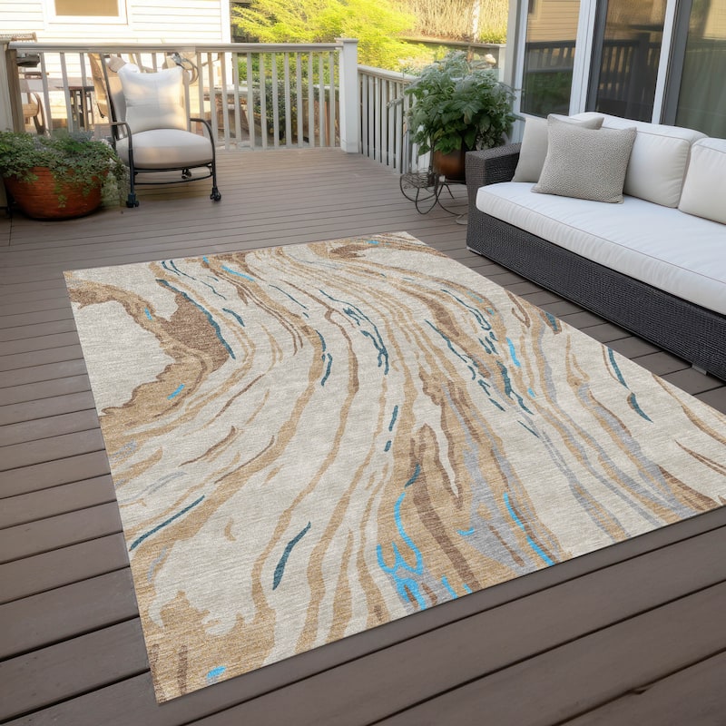 Machine Washable Indoor/ Outdoor Modern Wave Chantille Rug