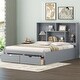 preview thumbnail 1 of 5, Queen Size Platform Bed with Storage Headboard and 2 Drawers Grey