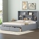 preview thumbnail 1 of 10, Queen Size Solid Pine Wood Platform Kids Bed Frame with Built-In Storage Shelves of the Headboard and 2-Drawers, Grey Grey