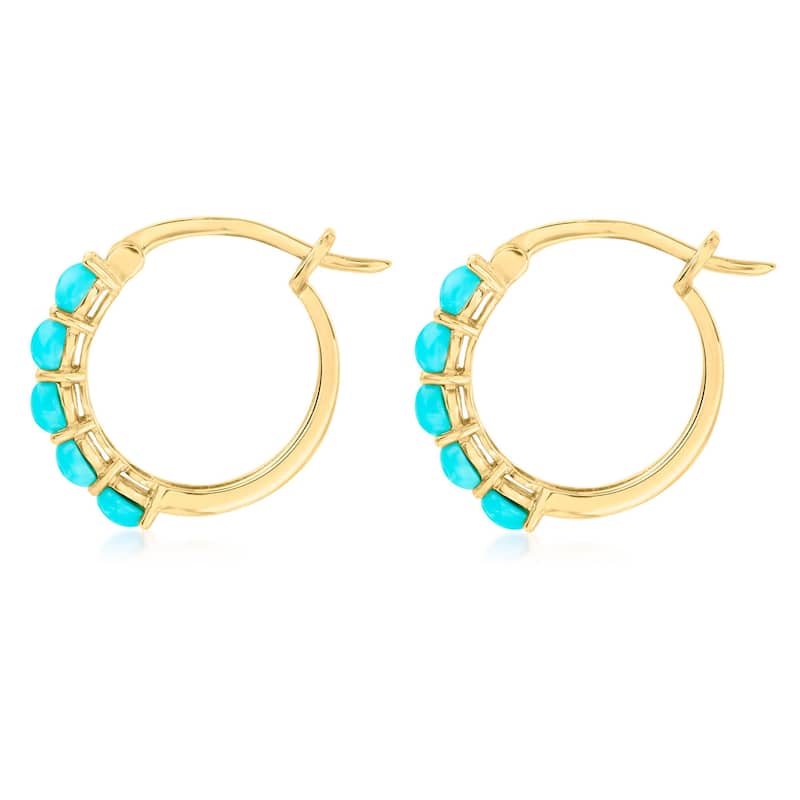 18k Yellow Gold Over Sterling Silver Sleeping Beauty Turquoise Gemstone Hoop Earrings