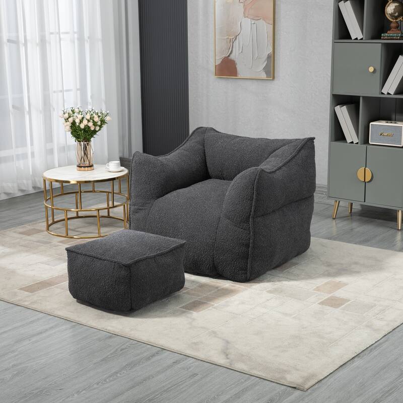 GDFStudio - COOLMORE Boucle Bean Bag Chair with Memory Foam Filling for Ultimate Comfort