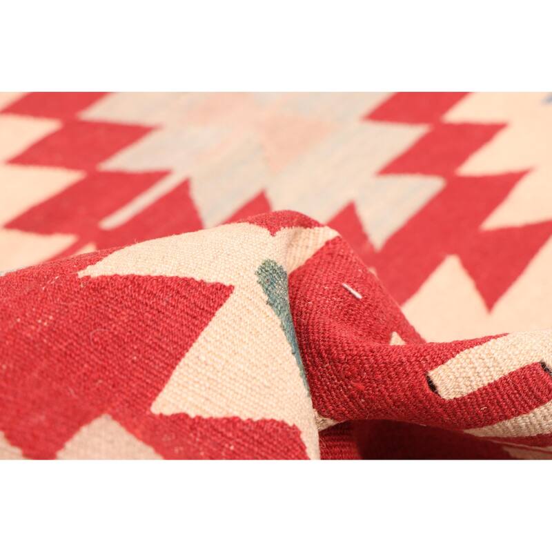 ECARPETGALLERY Flat-Weave Bold and Colorful Ivory Wool Kilim - 3'10 x 5'10