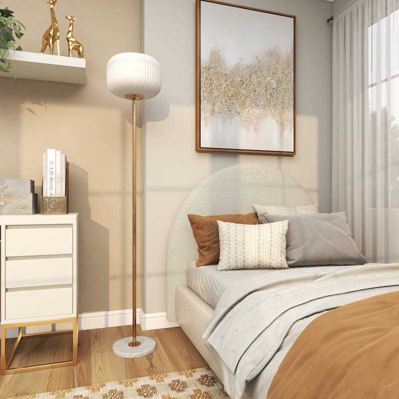 Metal Room Floor Lamp with Round Ribbed Shade - White - CosmoLiving by Cosmopolitan