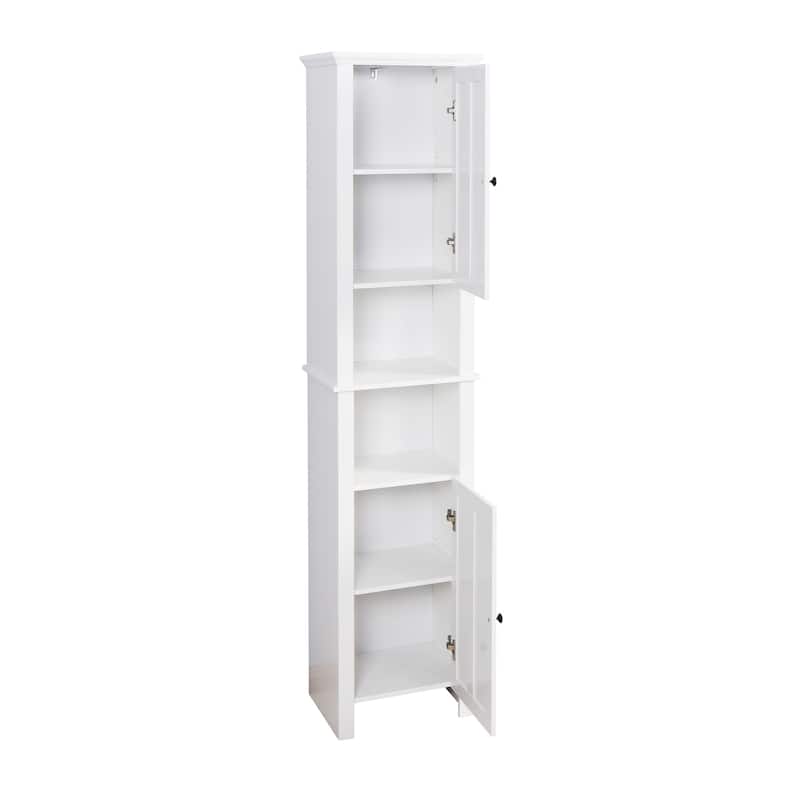 Tall Bathroom Storage Cabinet, Double Door Wood Corner Cabinet, Kitchen Pantry Cabinet with 6 Shelves for Laundry Room, Kitchen