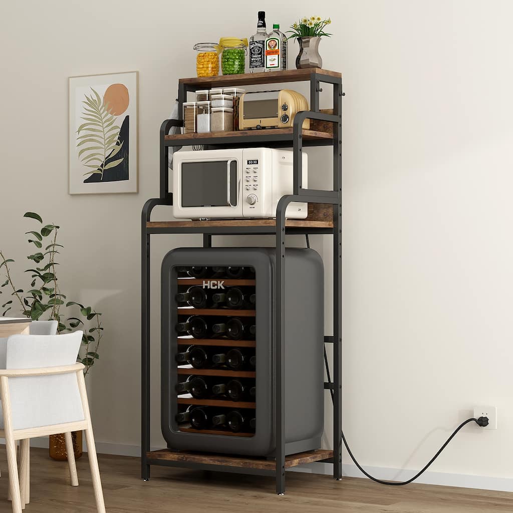 Vintage 4-Tier Mini Fridge Stand with Storage, Mini Fridge Cabinet with Storage, Microwave Stand, Bakers Rack