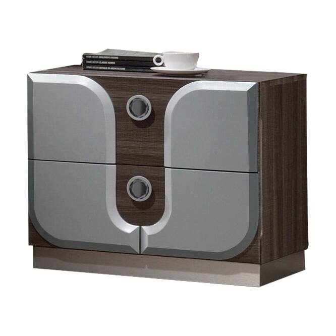 Somette Manchester Brown Wood and Blue Mirror 2-drawer Nightstand