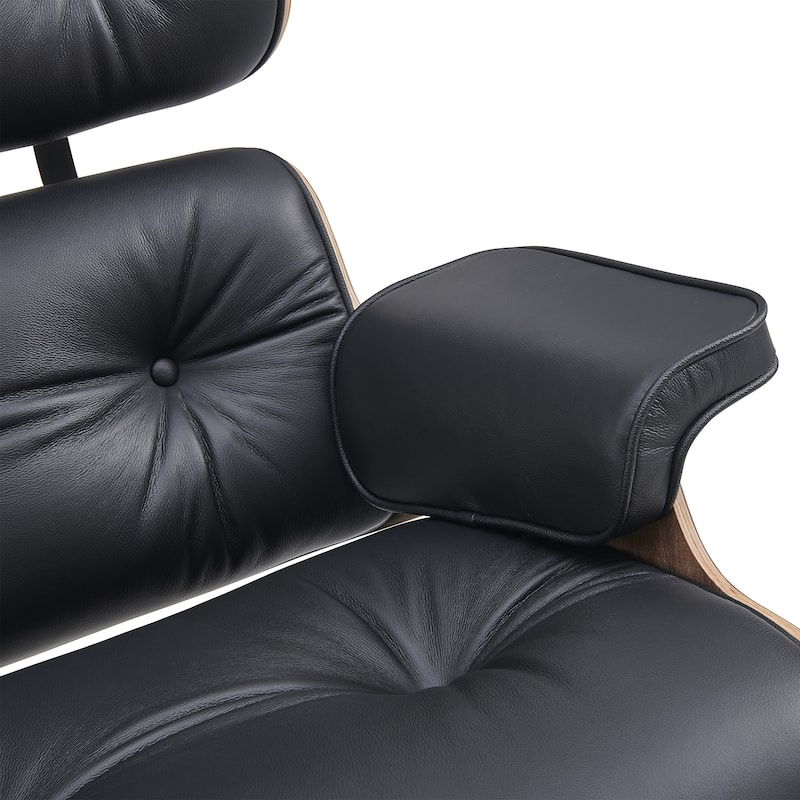 Mid-century Modern PU High-back Swivel Lounge Chair with Ottoman for Living Room and Bedroom
