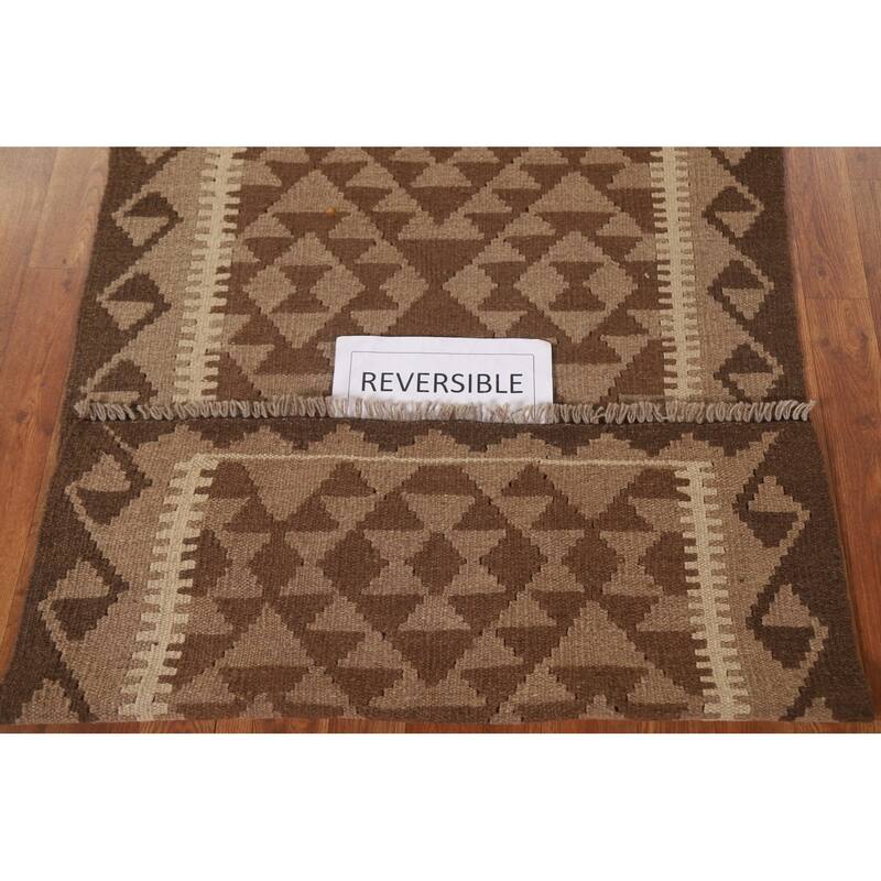 Flat-weave Kilim Rug Oriental Brown Wool Carpet - 3'1" x 5'1"
