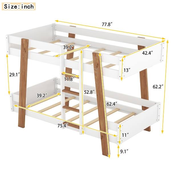 Twin Size Wood Bunk Bed with Built-in Ladder and 4 Wood Color Columns ...