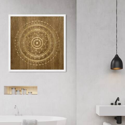 Oliver Gal 'Mandala Foil and Natural Wood' Abstract Framed Wall Art Prints Patterns - Brown, Gold