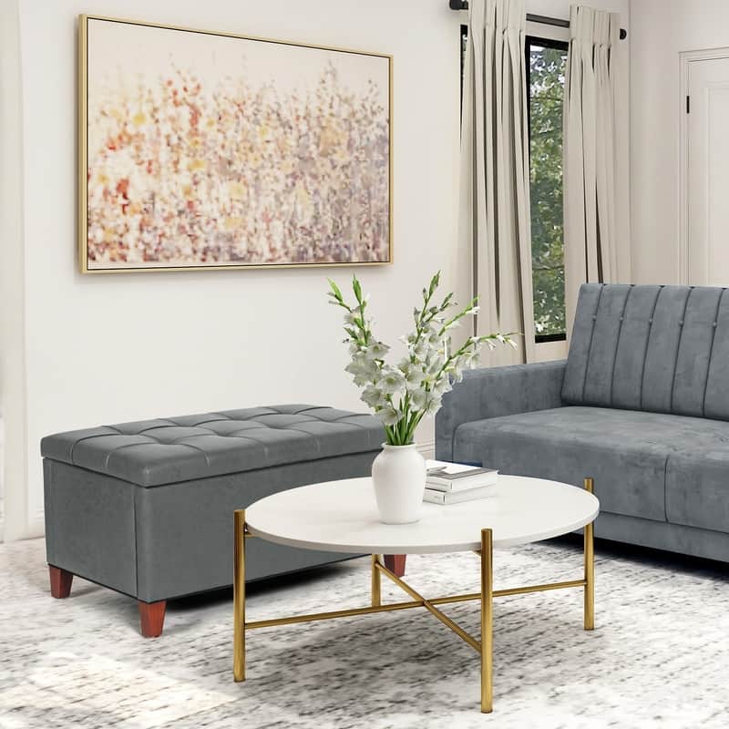 Adeco Storage Ottoman Bench Rectangular PU Leather Assembly Required