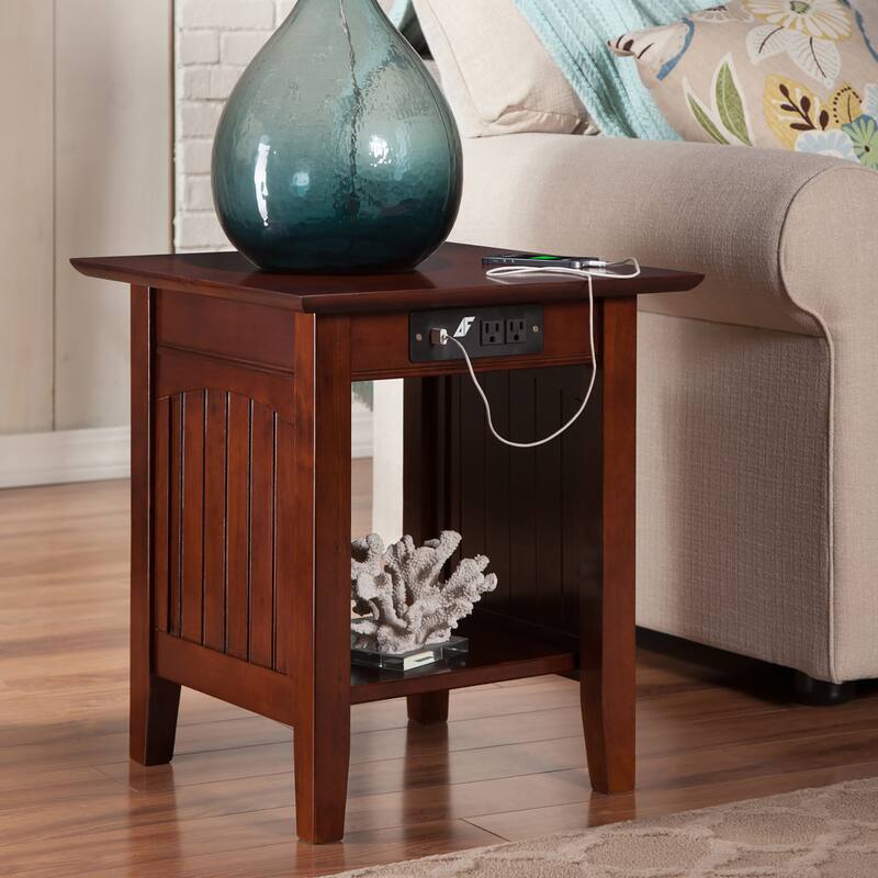AFI Nantucket End Table with Built-in Charger - Walnut