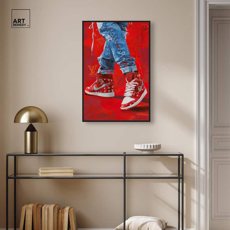 Bold Red Glam Sneakers Canvas by Art Remedy